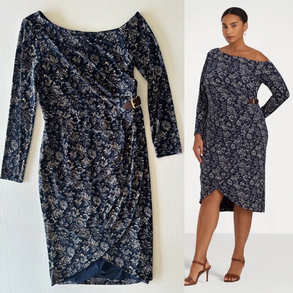 Lauren Ralph Lauren Women's Floral Buckle-Trim Jersey Off the Shoulder Dress 14 - Picture 1 of 16